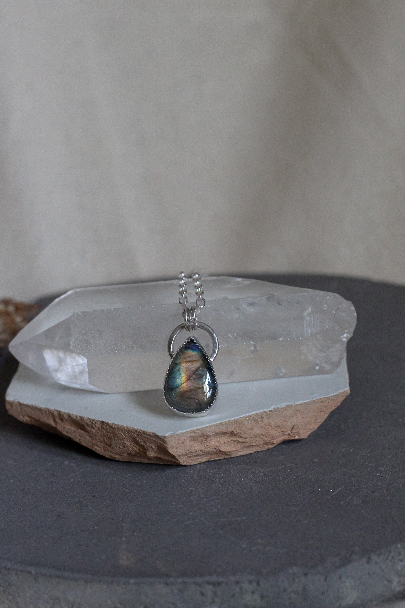 Sunset Labradorite Halo Necklace