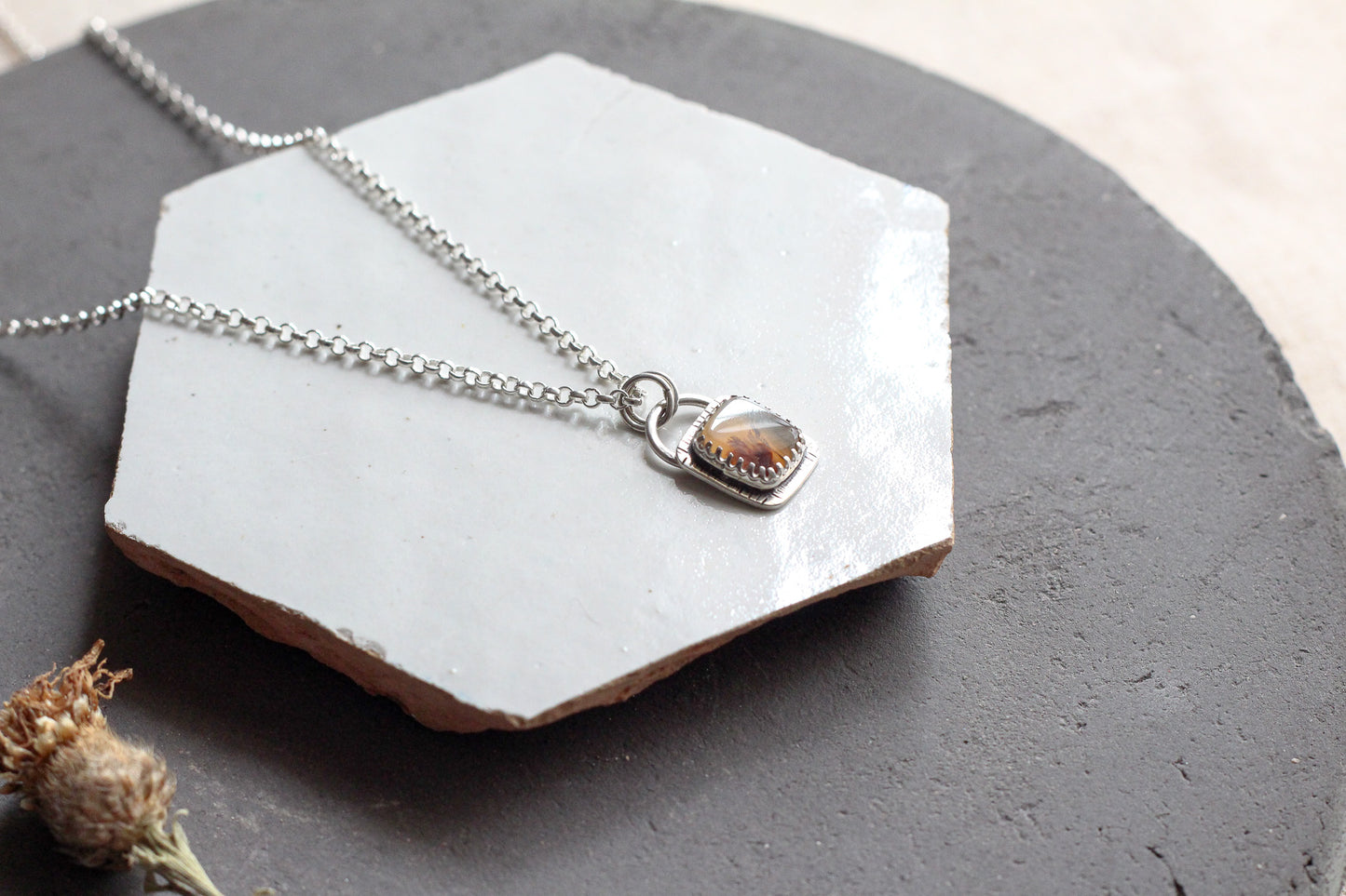 Dendritic Agate Picture Frame Pendant