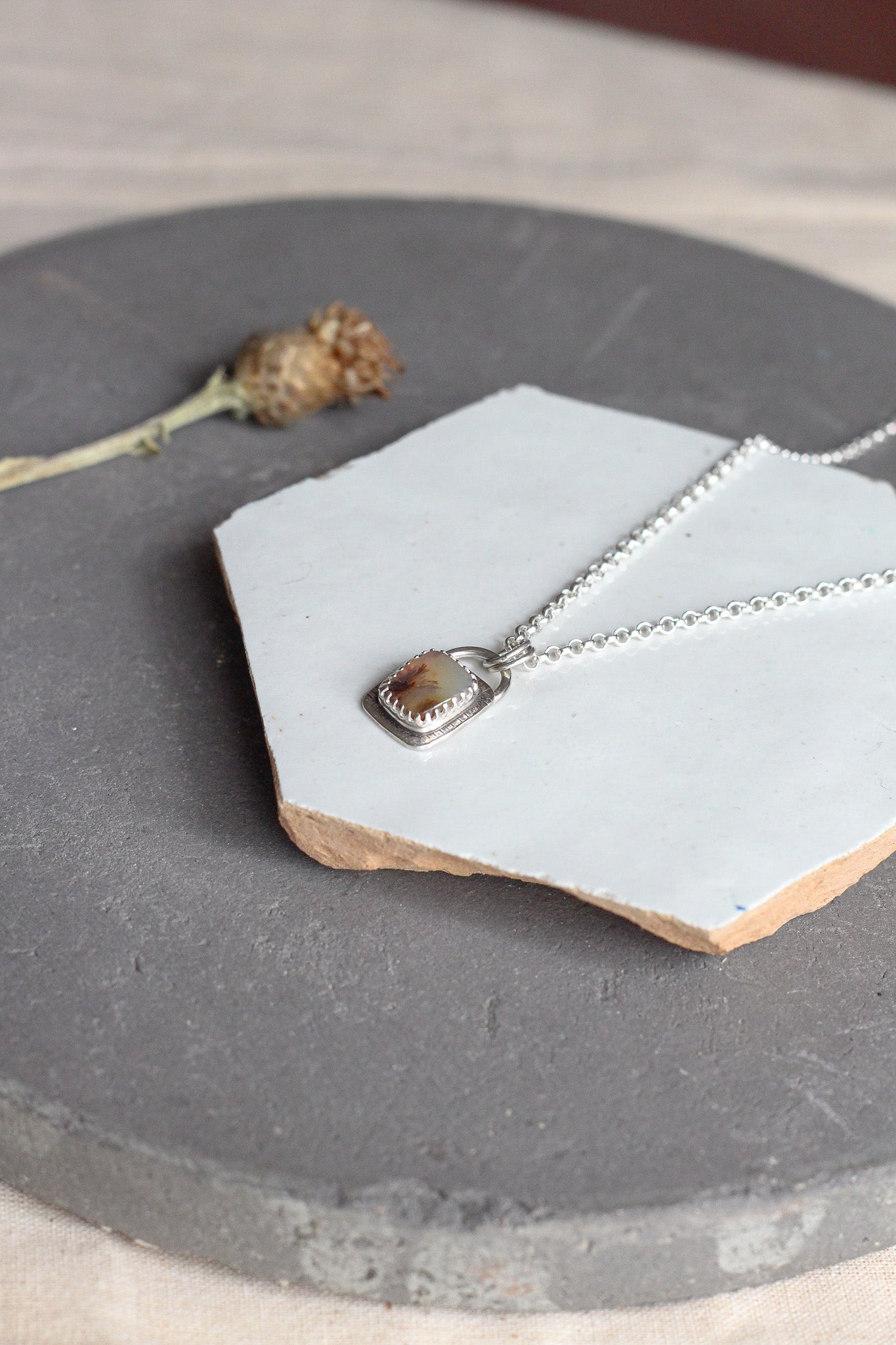 Dendritic Agate Picture Frame Pendant