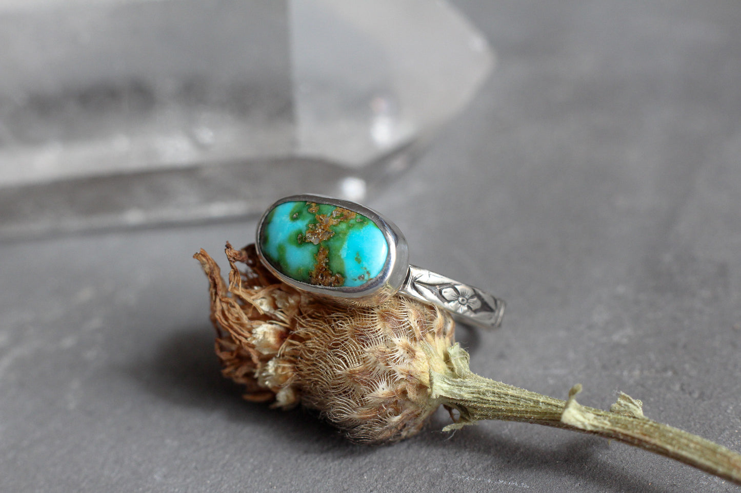 Sonoran Gold Turquoise Ring // Floral Band // size 8