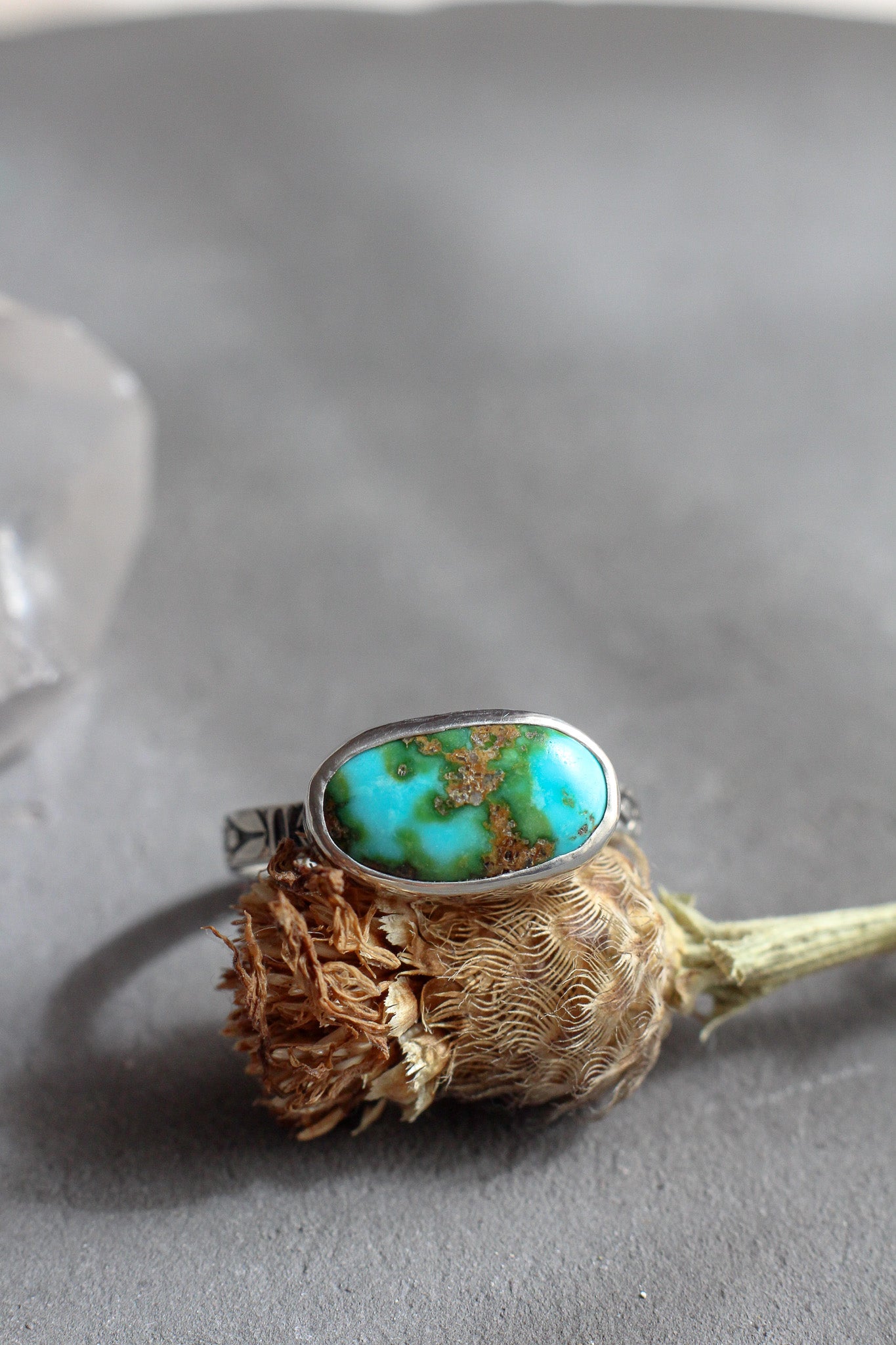 Sonoran Gold Turquoise Ring // Floral Band // size 8