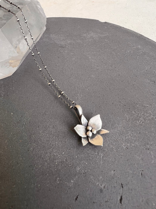 Trillium Flower Charm Sterling Silver Necklace 18"