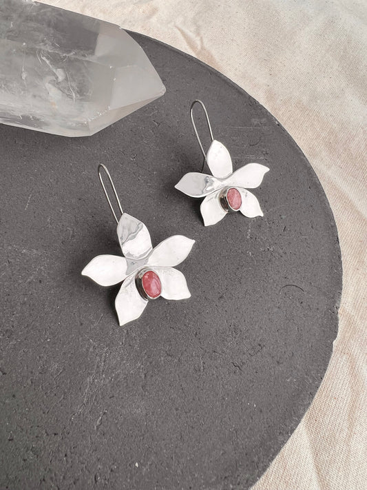 Peach Moonstone Orchid Dangler Earrings