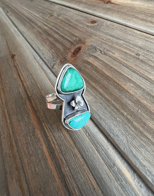 Multi-Turquoise Succulent Ring, Size 7