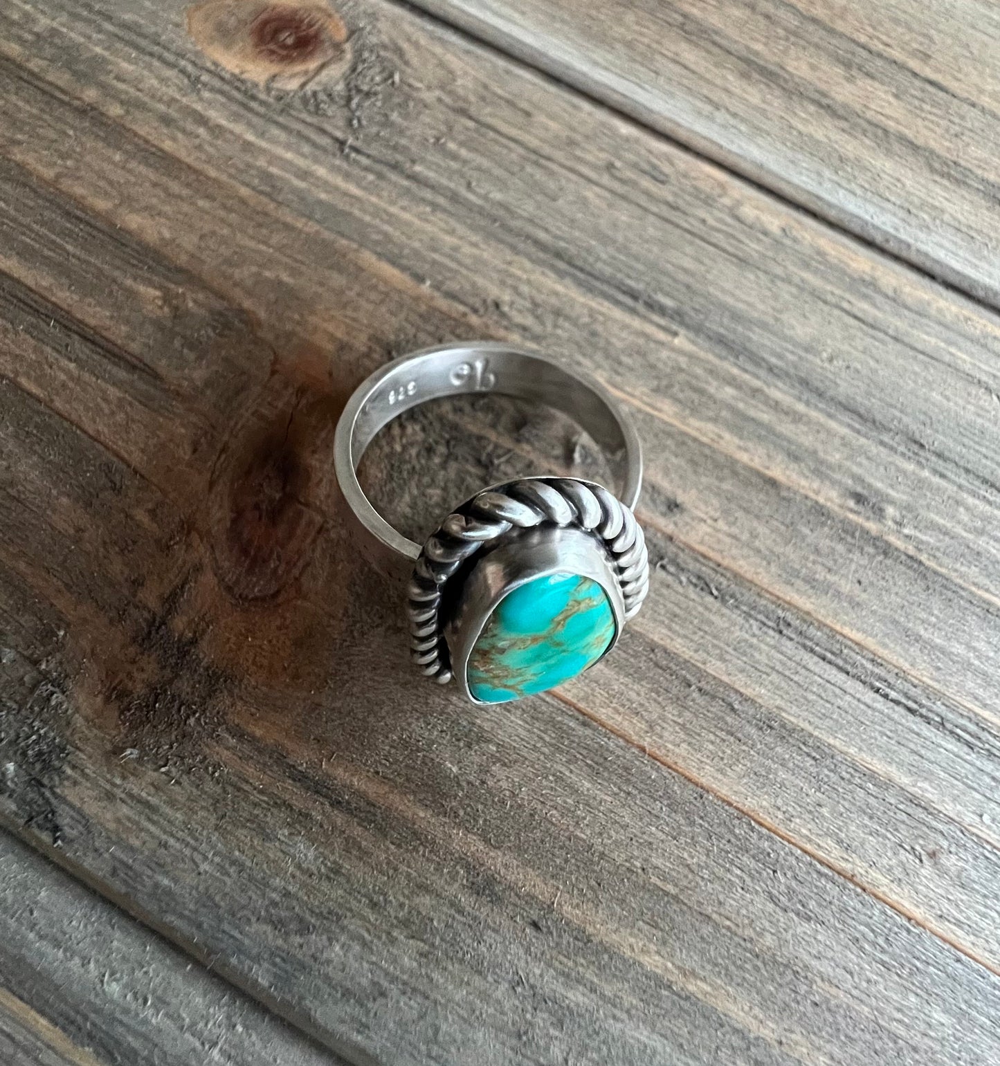 Royston Turquoise Sterling Silver Ring, Thick Textured Band, Size 10